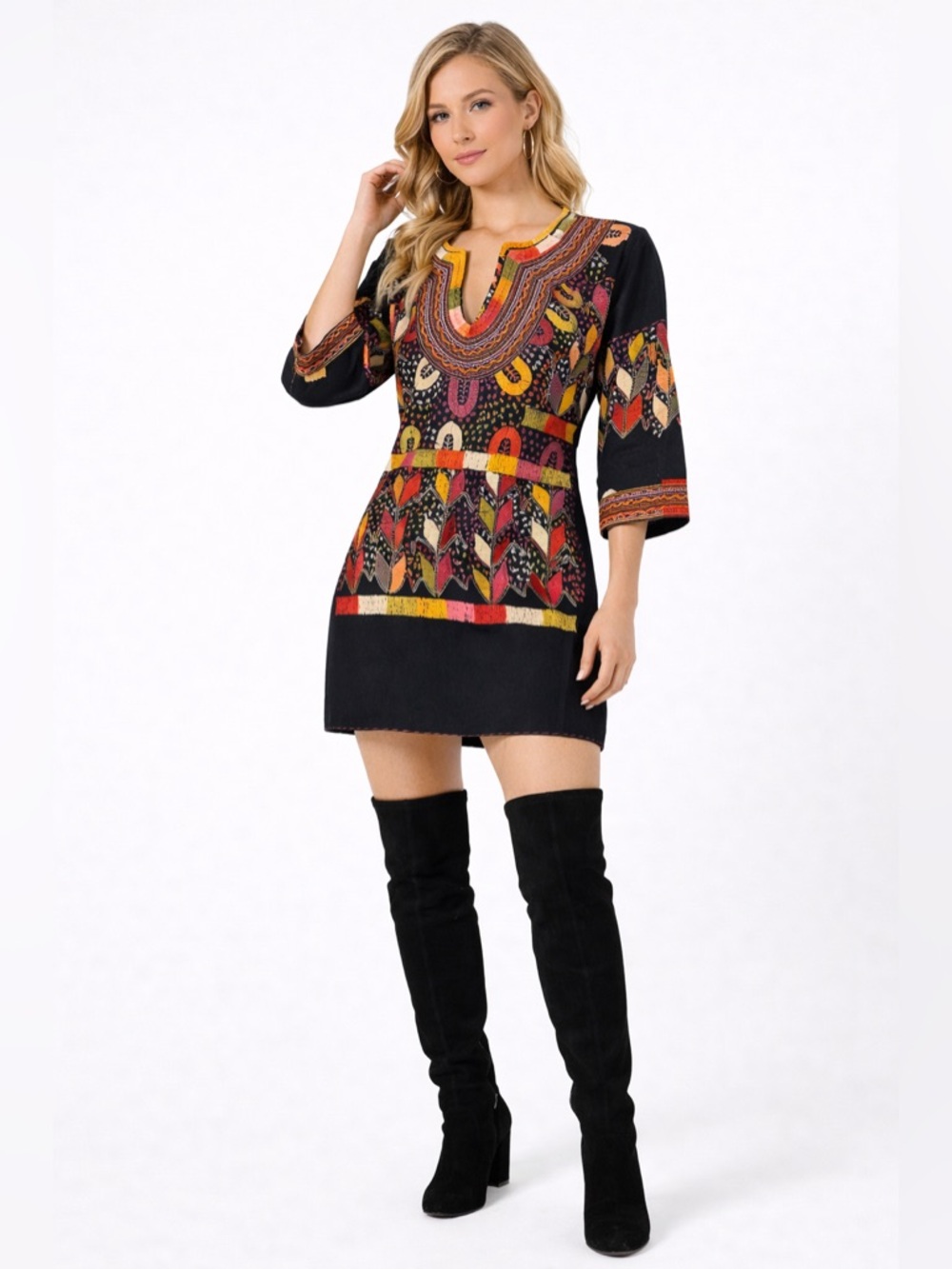 Handmade Embroidered Folk Tunic | Artisan Boho‎ Dress-L/XL